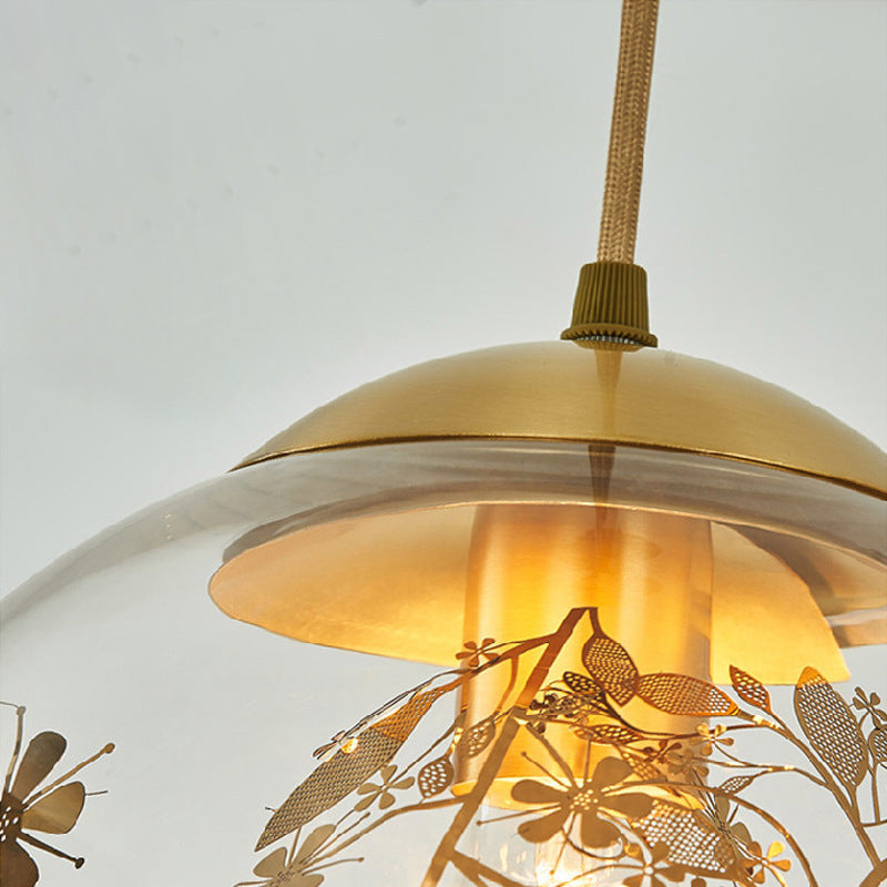 Contemporary Simplicity Glass Ball Shade Brass 1-Light Pendant Light For Living Room