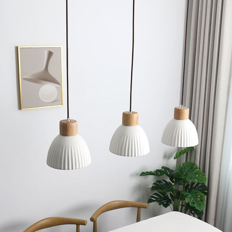 Modern Nordic Ceramic Wood Circle Round 1-Light Pendant Light For Dining Room