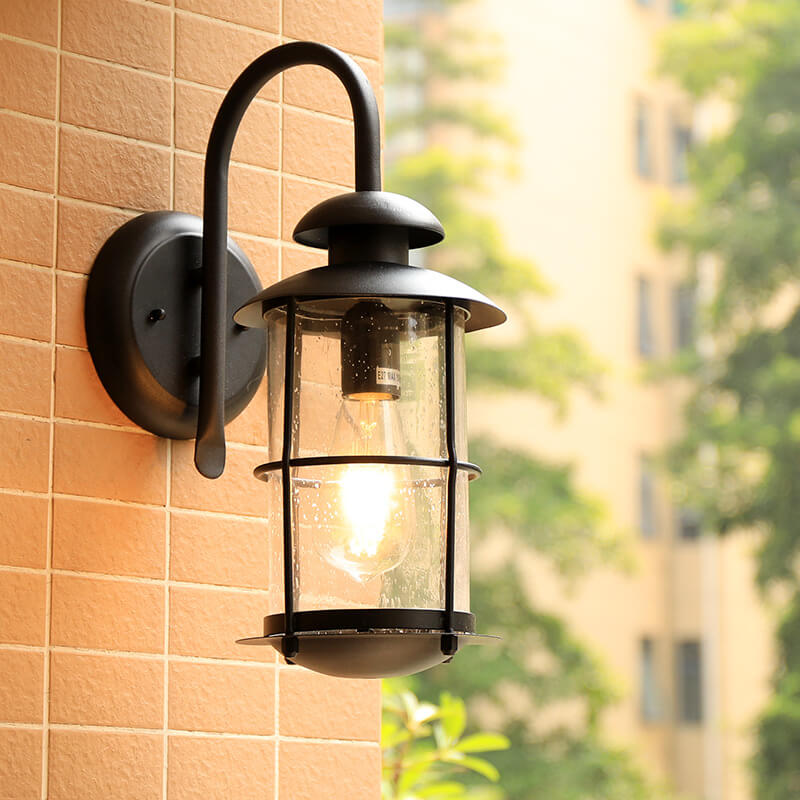 European Industrial Vintage Waterproof Outdoor Iron Glass 1-Light Wall Sconce Lamp