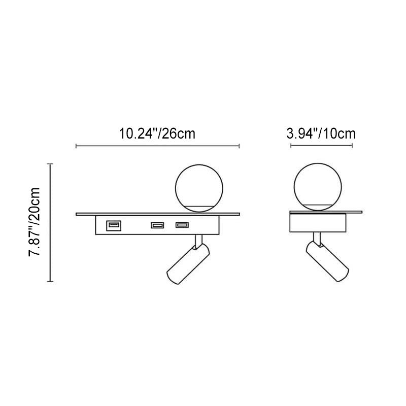مصباح حائط حديث باللونين الأسود والأبيض مع مقبس USB وإضاءة LED من الحديد