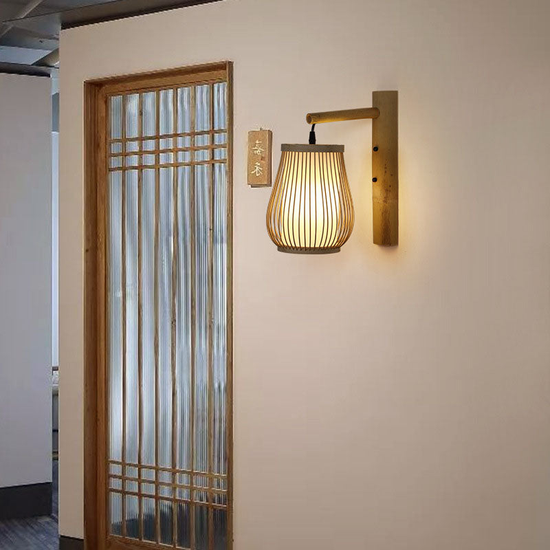 Traditional Chinese Weaving Bamboo Cage Shape 1-Light Wall Sconce Lamp For Living Room