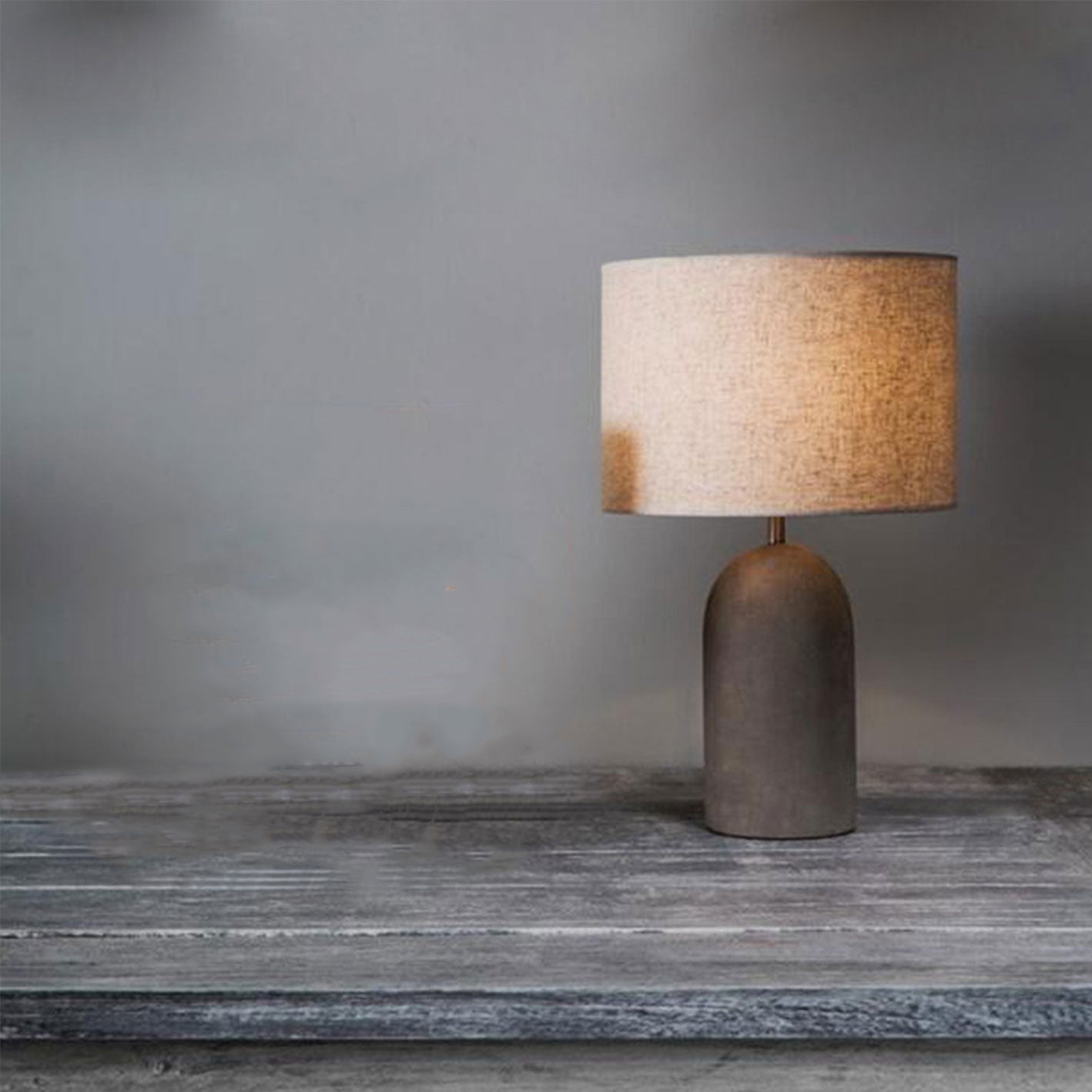 Industrial Gray Fabric Cement Column Base 1-Light LED Table Lamp