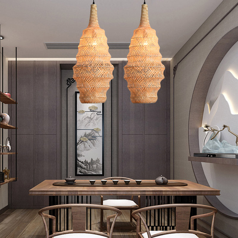 Traditional Chinese Conch Shape Hardware Bamboo 1-Light Pendant Light For Living Room