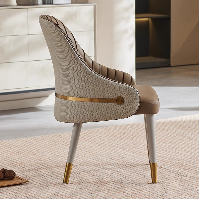 Modern Minimalist Square Pleated PU Leather Metal Foam Dining Chair Four Legs Backrest For Dining Room