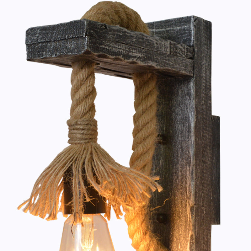 Vintage Industrial Solid Wooden Twine 1-Light Wall Sconce Lamp