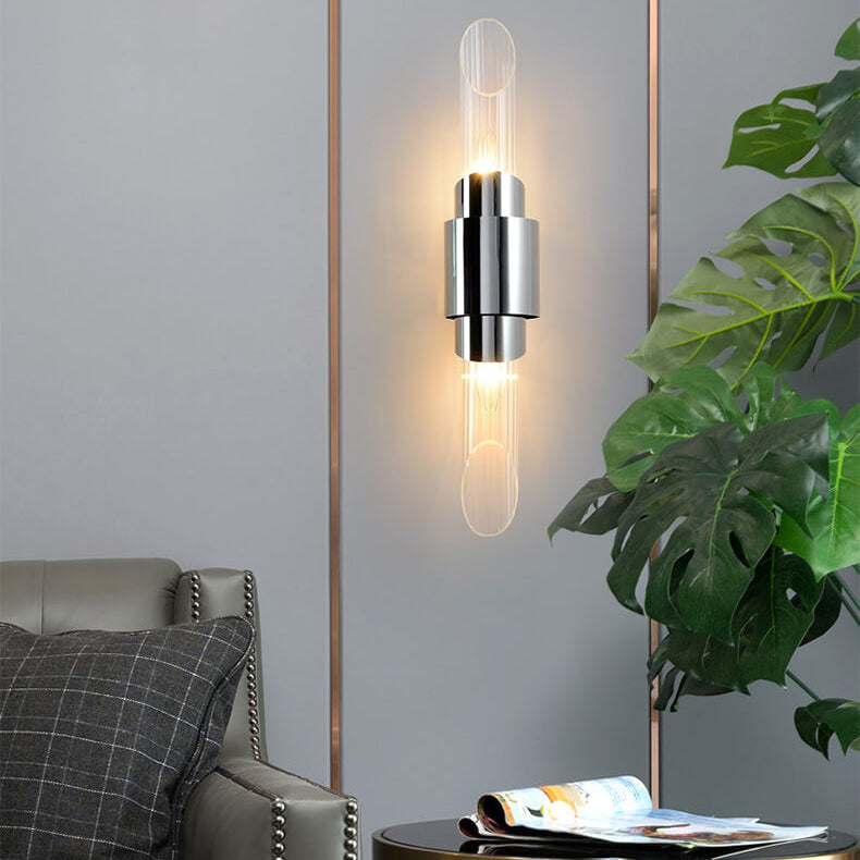 Modern Luxury Stainless Steel Glass Column 2-Light Wall Sconce Lamp