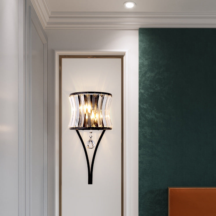 Contemporary Luxury Half Circle Inverted Triangle Iron Crystal 1-Light Wall Sconce Lamp For Living Room