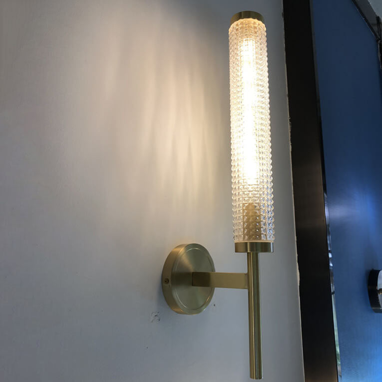 مصباح حائط LED بذراع مستقيمة طويل من النحاس والكريستال الفاخر الحديث