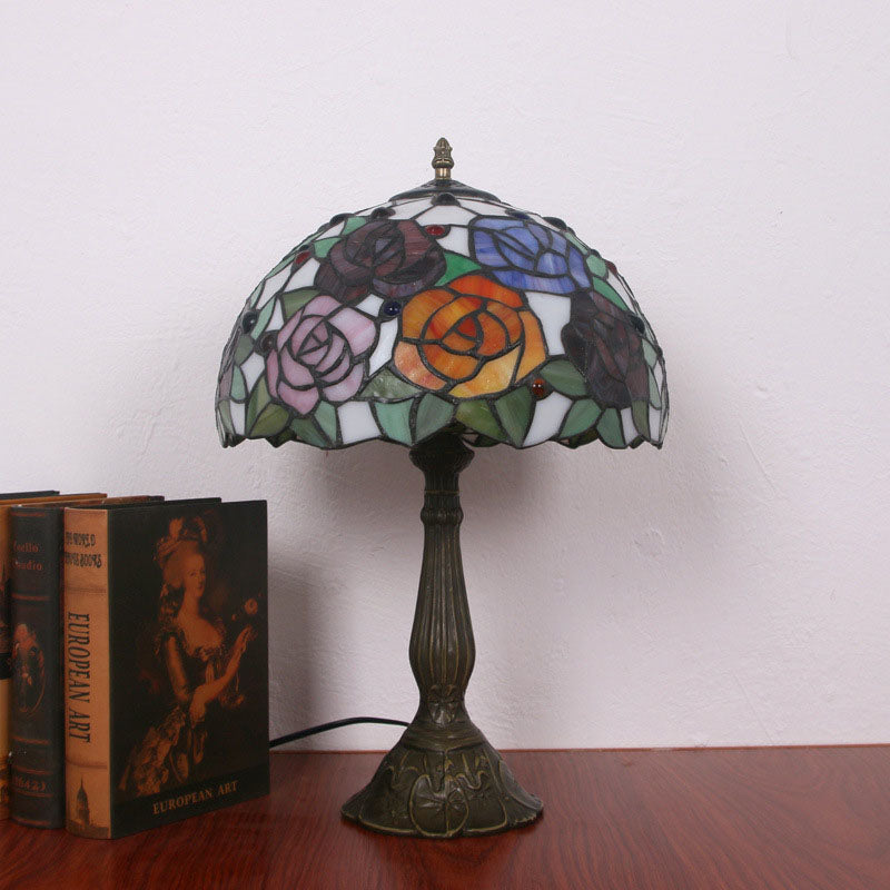 Tiffany Creative Alloy Four-Color Rose 1-Light Table Lamp