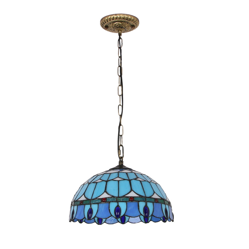 Traditional Tiffany Mediterranean Half Round Stained Glass 1-Light Pendant Light For Bedroom