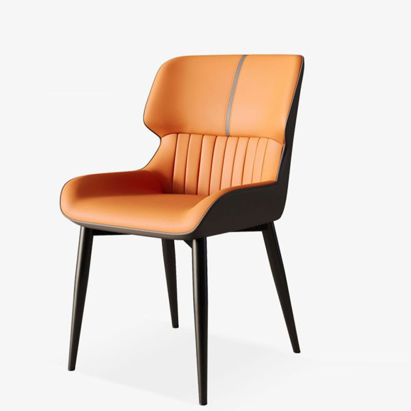 Modern Minimalist Steel Faux Leather Dining Chair Backrest Armless For Dining Room
