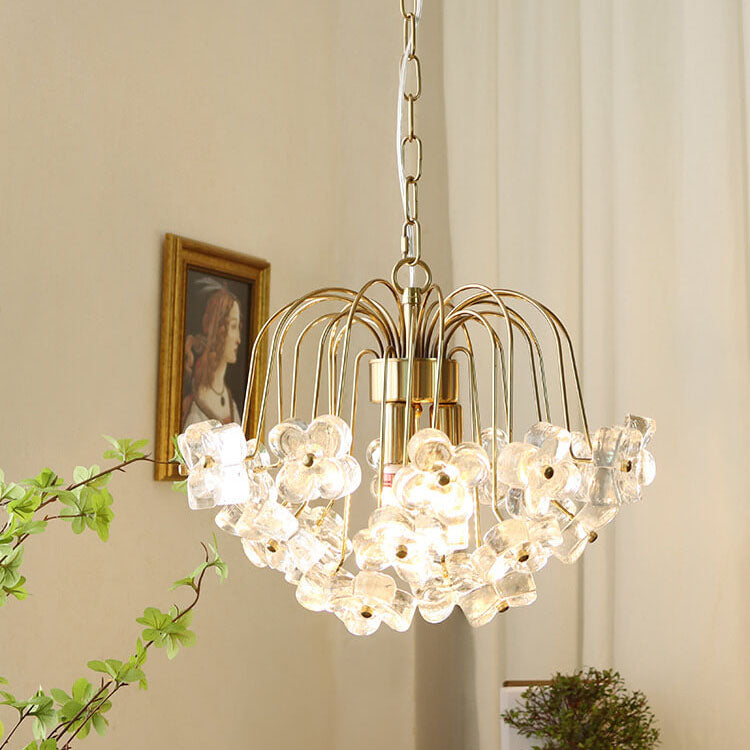 Vintage Four Leaf Flower Ice Glass 3/4 Light Chandelier
