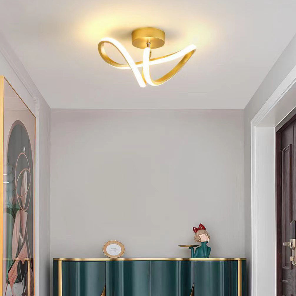 Modern Creative Bending Lines Iron Silicone LED Semi-Flush Mount Ceiling Light