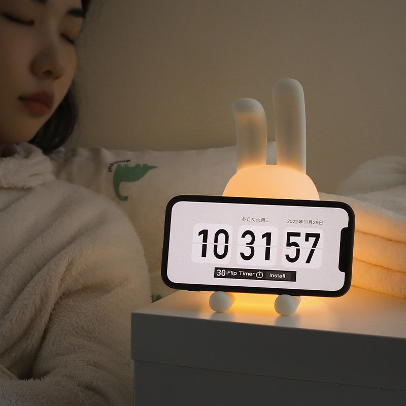 Creative Cute Folded Ear Rabbit Silicone Pat LED Night Light Table Lamp