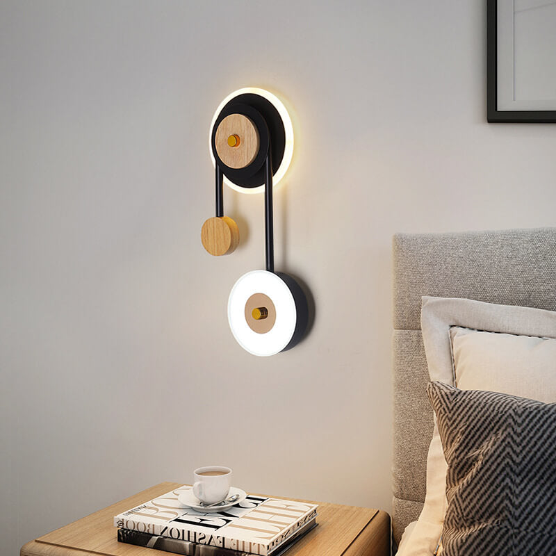 Nordic Creative Round Wood Acrylic Ring LED Wall Sconce Lamp