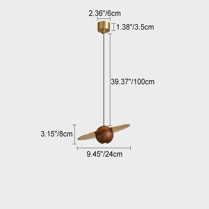 Modern Minimalist Walnut Copper Planet LED Pendant Light