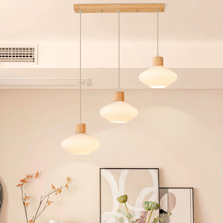 Japanese Simple Oval Glass Wood Island Light 1/3 Light Chandelier