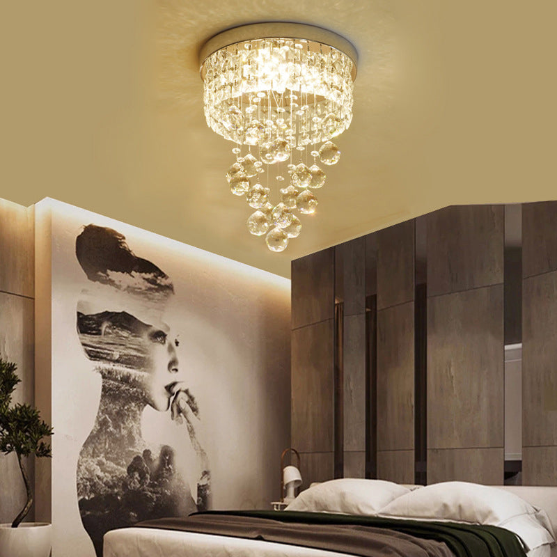 مصباح سقف LED دائري كريستالي من الفولاذ المقاوم للصدأ على الطراز الأوروبي التقليدي للممر