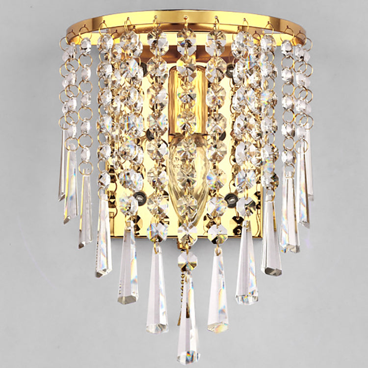 Modern Luxury Half Round Octagonal Beads Stainless Steel Crystal 1-Light Wall Sconce Lamp For Living Room