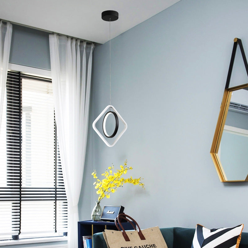 ثريا LED معاصرة من الألومنيوم والحديد بتصميم دائري ماسي إسكندنافي لغرفة المعيشة