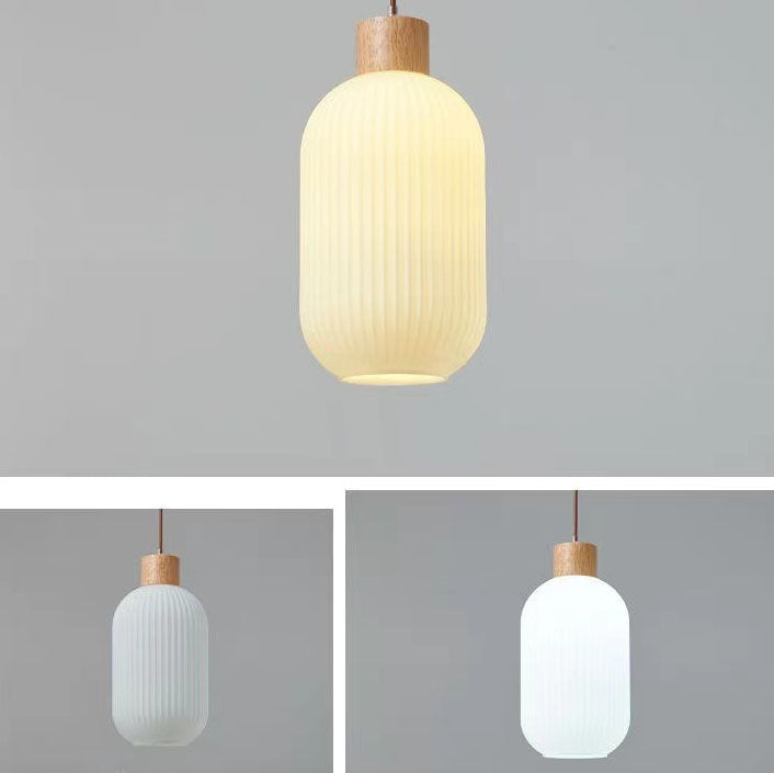 Japanese Minimalist Log Wood Strip Glass Jar 1/2/3 Light Island Light Chandelier