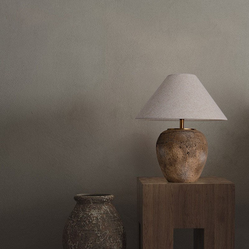 Modern Shabby Chic Cone Fabric Ceramic Jar 1-Light Table Lamp For Bedroom