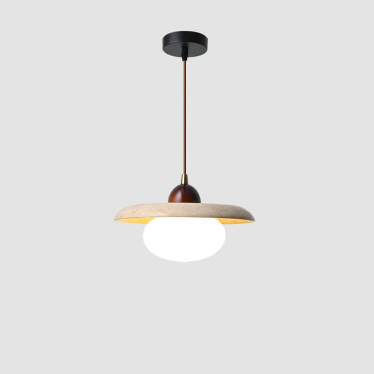 Vintage Simple Glass Solid Wood Stone Round 1-Light Pendant Light