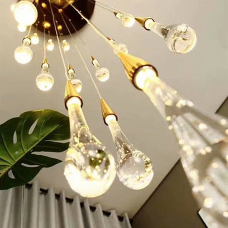 Modern Simplicity Iron Aluminum Crystal Drop Meteor Shower LED Pendant Light For Dining Room