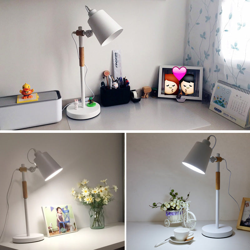 Modern Minimalist Solid Color Wood Hardware 1-Light Table Lamp