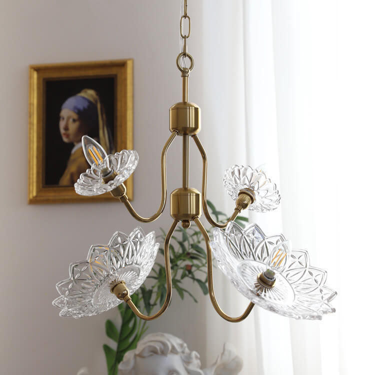 French Vintage Flower Butterfly Glass 4/6 Light Chandelier