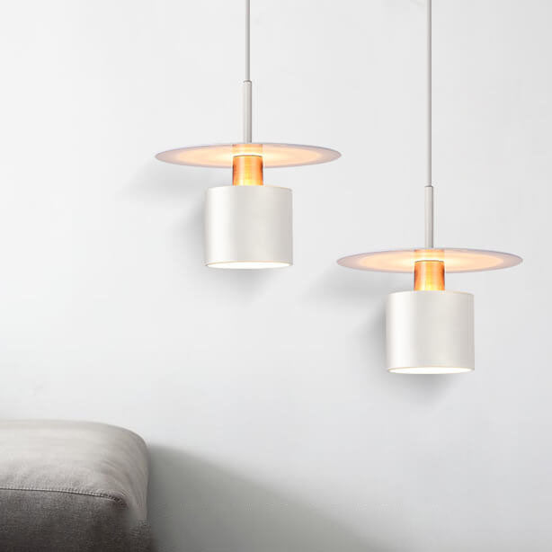 Modern Mid-century Iron Round Piece Cylinder Shade 1-Light Pendant Light For Bedroom
