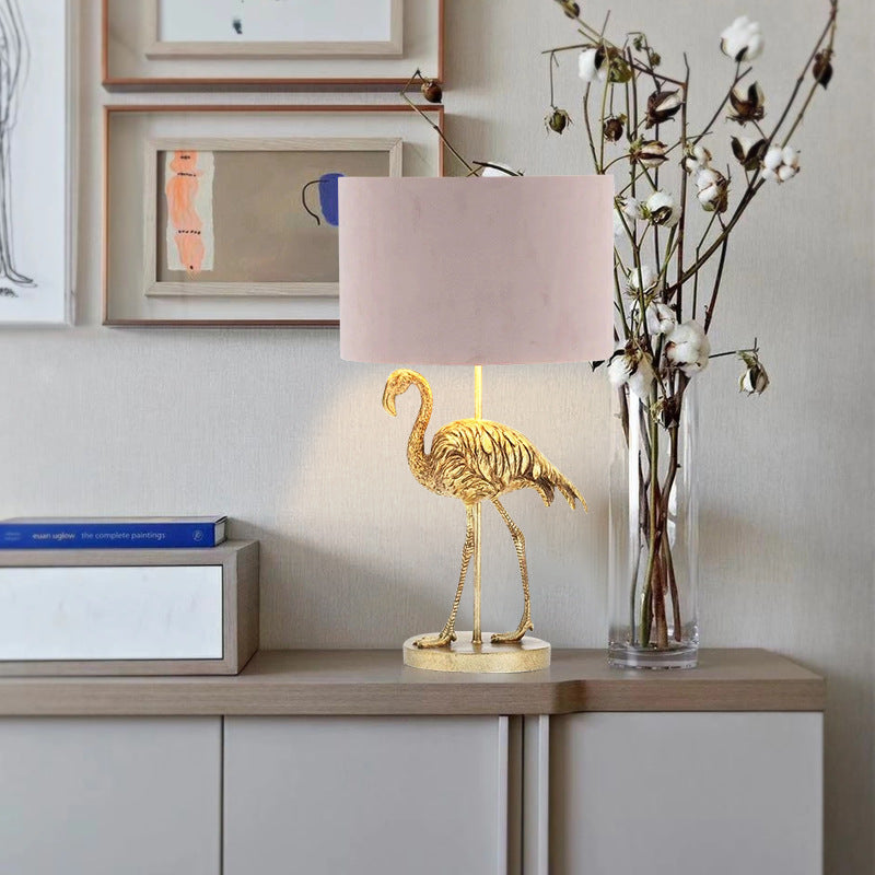 Nordic Luxury Flamingo Resin Fabric 1-Light Table Lamp