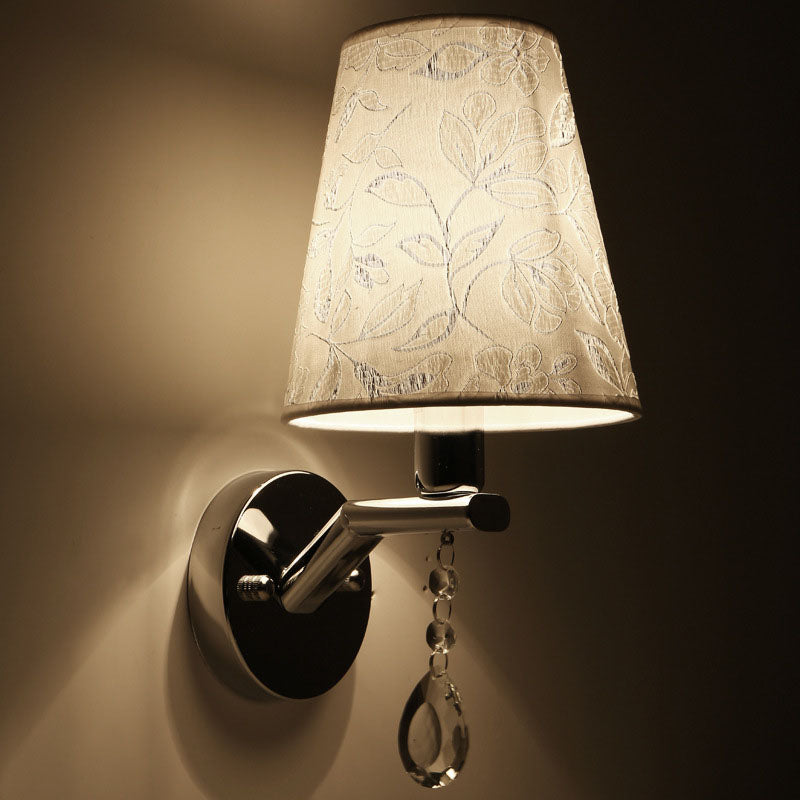 Modern Transitional Flower Pattern Fabric Shade Electroplated Iron Frame 1-Light Wall Sconce Lamp For Living Room