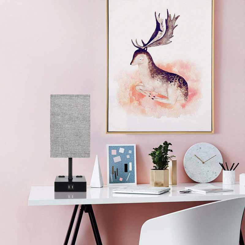 Modern Minimalist Rectangular Iron Fabric 1-Light Table Lamp