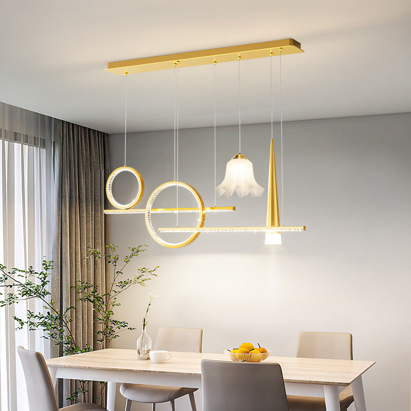 Contemporary Luxury Geometric Ring Glass Ball Shade LED Chandelier Island Light For Living Room