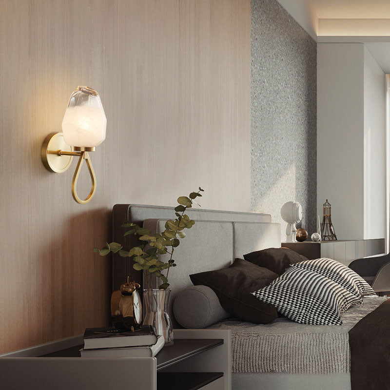 Modern Luxury Brass Geometrical Glass Shade 1-Light Wall Sconce Lamp For Bedroom