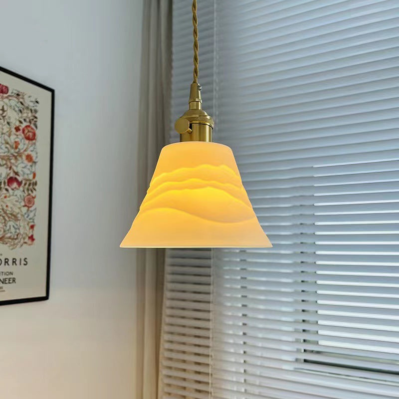 مصباح معلق بمصباح واحد على شكل جرس غزال من السيراميك بتصميم مزرعة تقليدية لغرفة النوم