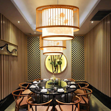 مصباح معلق دائري من نسيج الخيزران الصيني التقليدي لغرفة الطعام