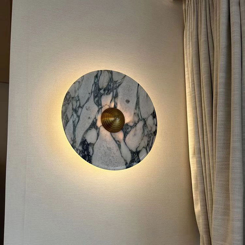 Contemporary Scandinavian Round Metal Marble LED Wall Sconce Lamp For Living Room