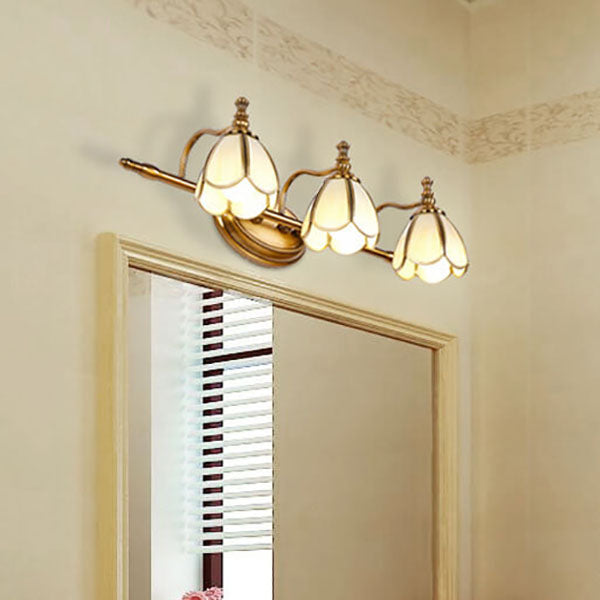 European Retro Light Luxury Iron Copper Glass LED Vanity Light Wall Sconce Lamp
