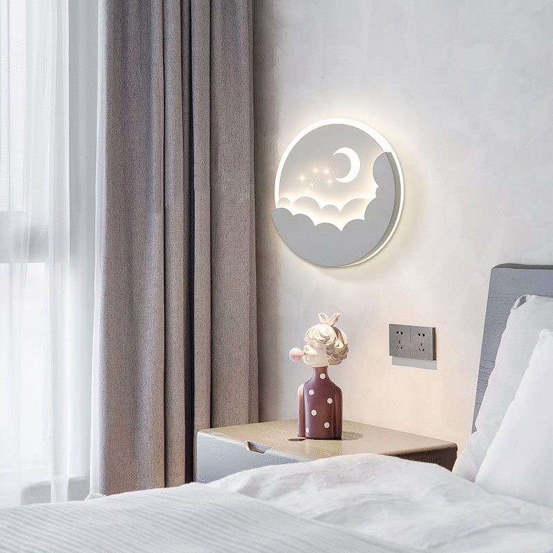 Modern Simplicity Round Moon Iron Aluminum Acrylic LED Flush Mount Ceiling Light For Bedroom
