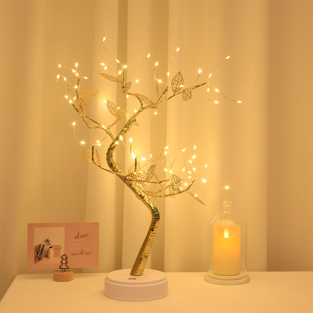 Simulation Gold Leaf Tree LED Tree Decoration Table Lamp