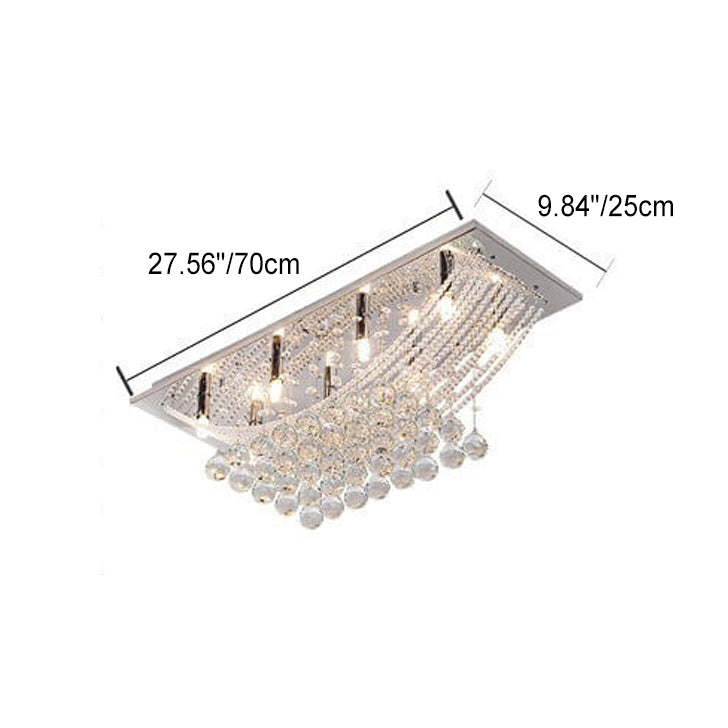 European Luxury Crystal Bead Curtain Rectangular Stainless Steel 8-Light Flush Mount Ceiling Light