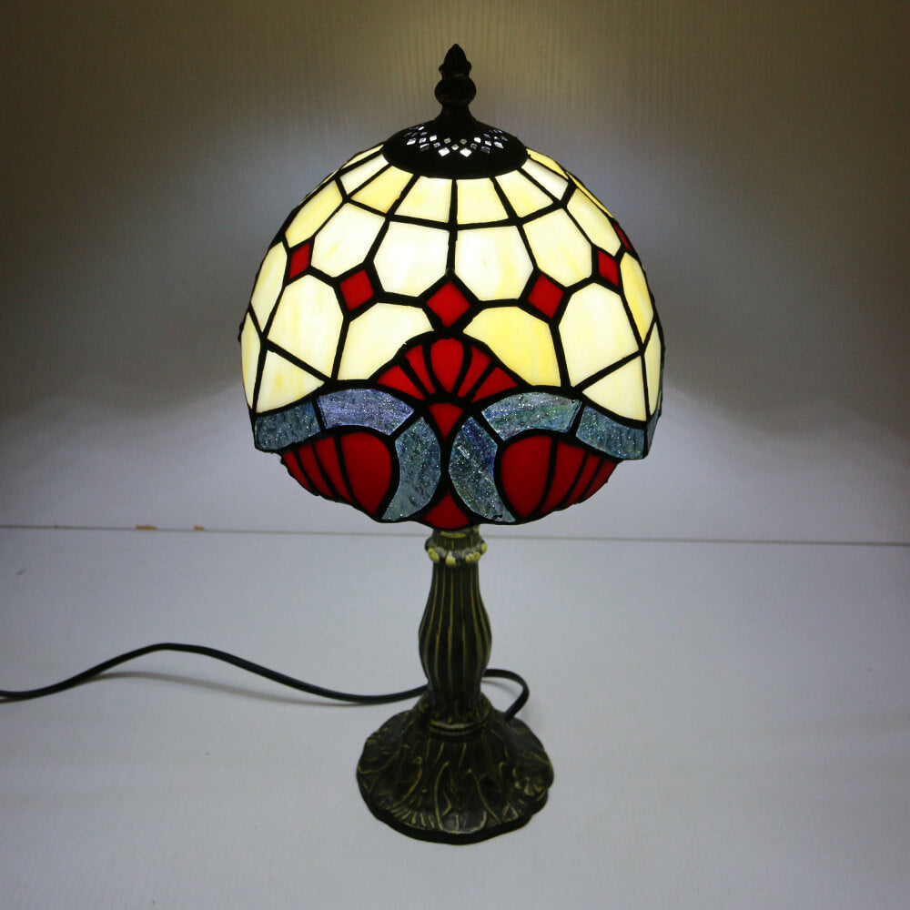 Tiffany Vintage Stained Glass Flower Dome 1-Light Table Lamp