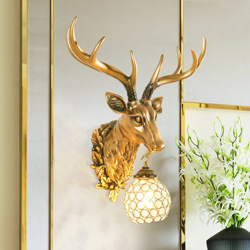European Retro Deer Head Resin 1-Light Wall Sconce Lamp