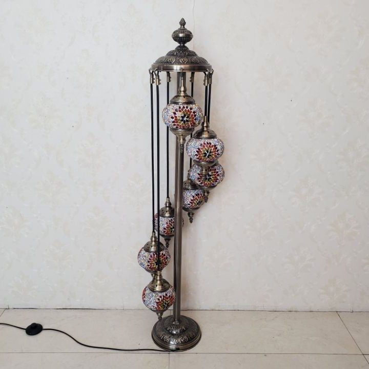 Traditional Tiffany Oval Ball Iron Stained Glass 5/7 Light Standing Floor Lamp For Living Room