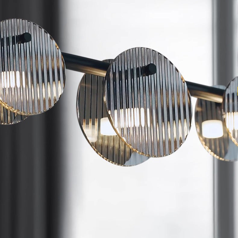 ثريا جزيرة LED ذات قرص زجاجي عمودي من الفولاذ المقاوم للصدأ بتصميم عصري بسيط لغرفة الترفيه