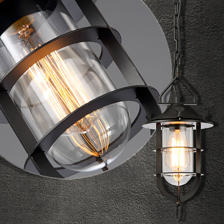 Traditional Vintage Birdcage Boatyard Iron Glass 1-Light Pendant Light For Living Room