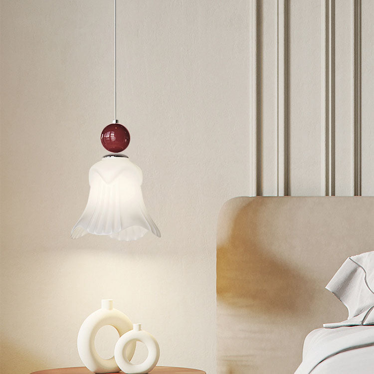 Modern Simplicity Iron Glass Long Line Flower Ball 1-Light Pendant Light For Bedroom
