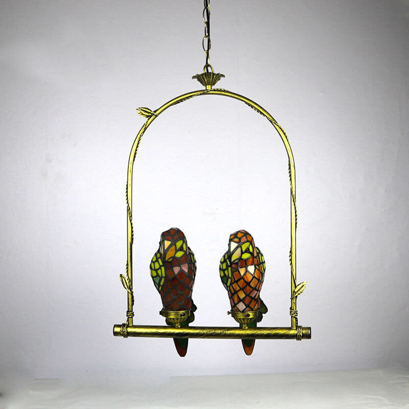 مصباح معلق LED على شكل ببغاء زجاجي صيني عتيق من تيفاني